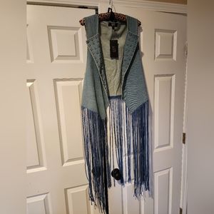 L&B denim studded fringe vest